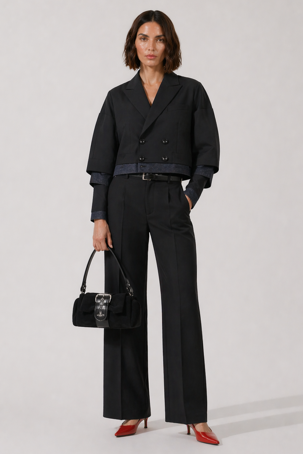 SACAI RTW Suiting X Denim Wide Leg Pant | Black/Indigo