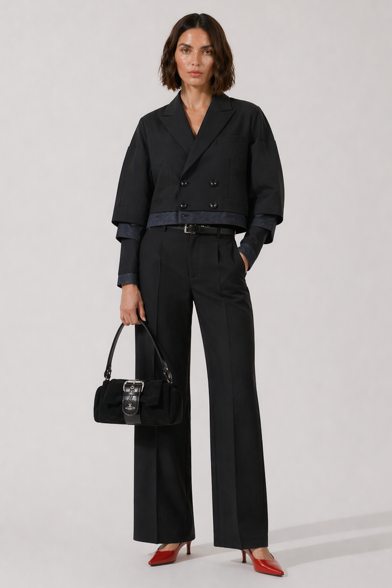 SACAI RTW Suiting X Denim Wide Leg Pant | Black/Indigo