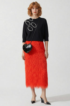 DRIES VAN NOTEN RTW Sokna Fringed Skirt | Red
