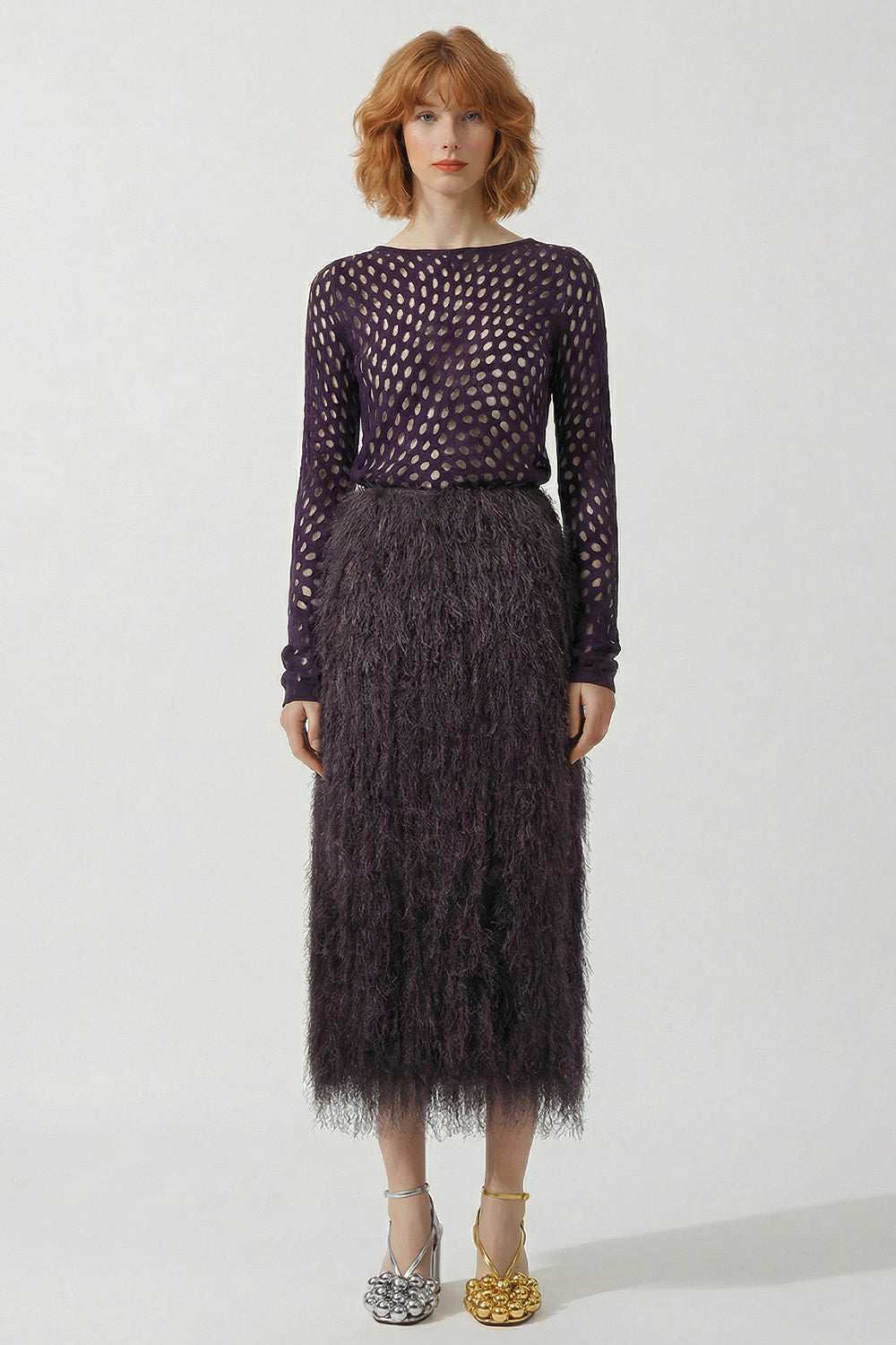 DRIES VAN NOTEN RTW Sokna Fringed Skirt | Dark Purple