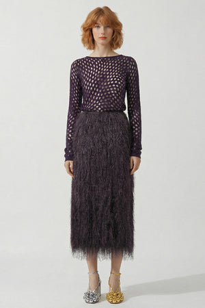 DRIES VAN NOTEN RTW Sokna Fringed Skirt | Dark Purple