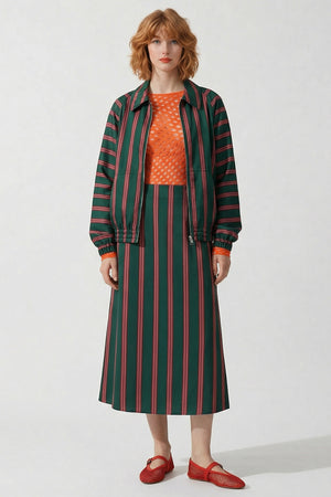 DRIES VAN NOTEN RTW Vinnia Stripe Jacket | Bottle Green/Burgundy