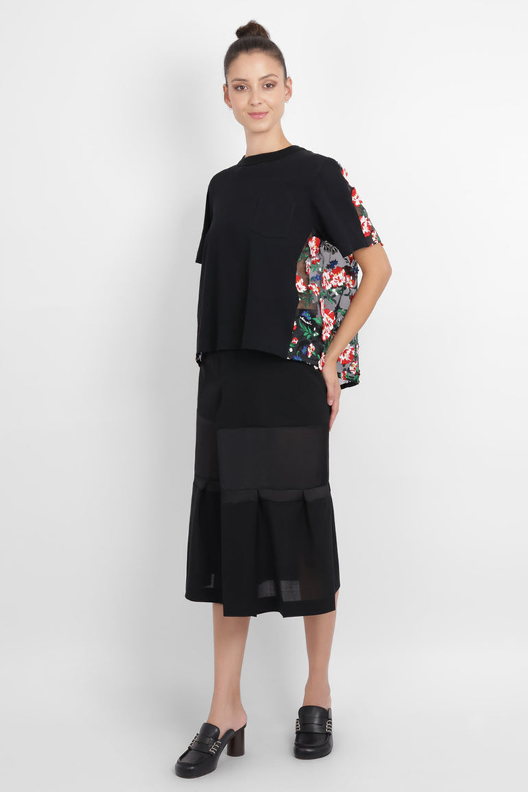 SACAI RTW Sheer Panel Layered Midi Skirt | Black