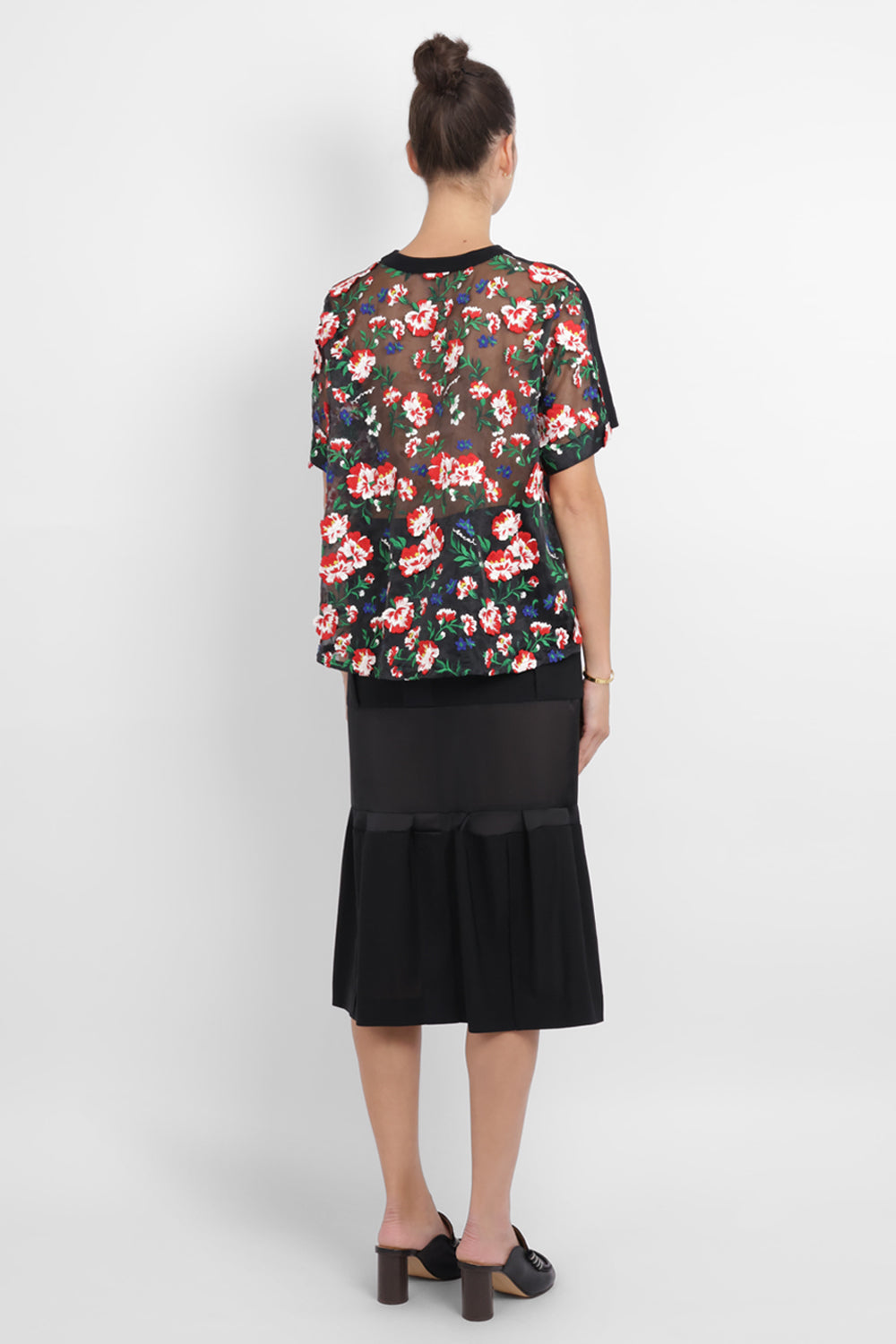 SACAI RTW Sheer Panel Layered Midi Skirt | Black