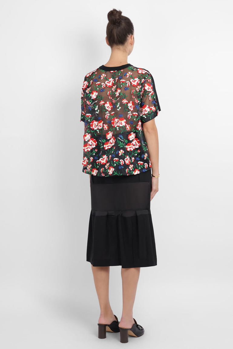 SACAI RTW Sheer Panel Layered Midi Skirt | Black