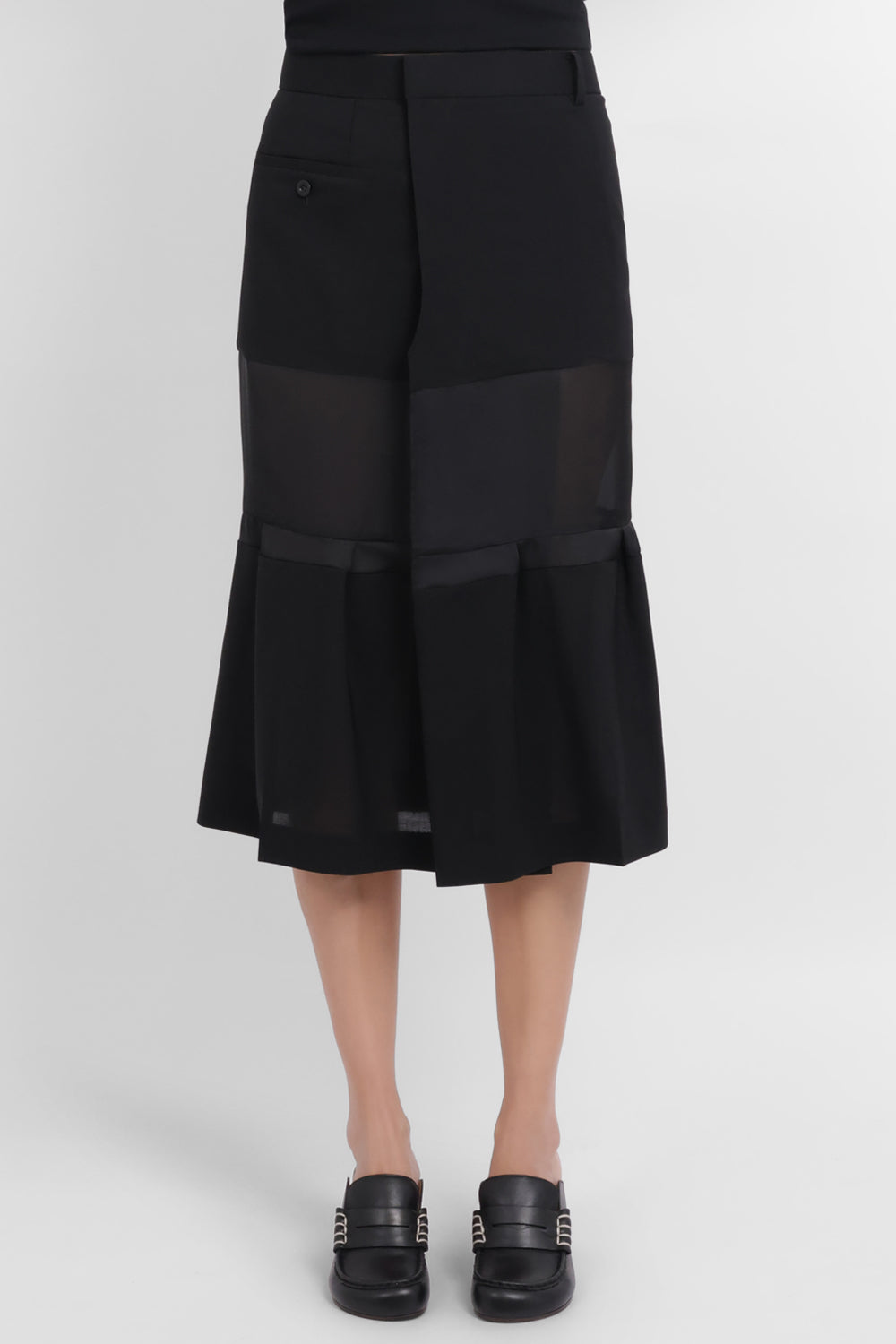 SACAI RTW Sheer Panel Layered Midi Skirt | Black