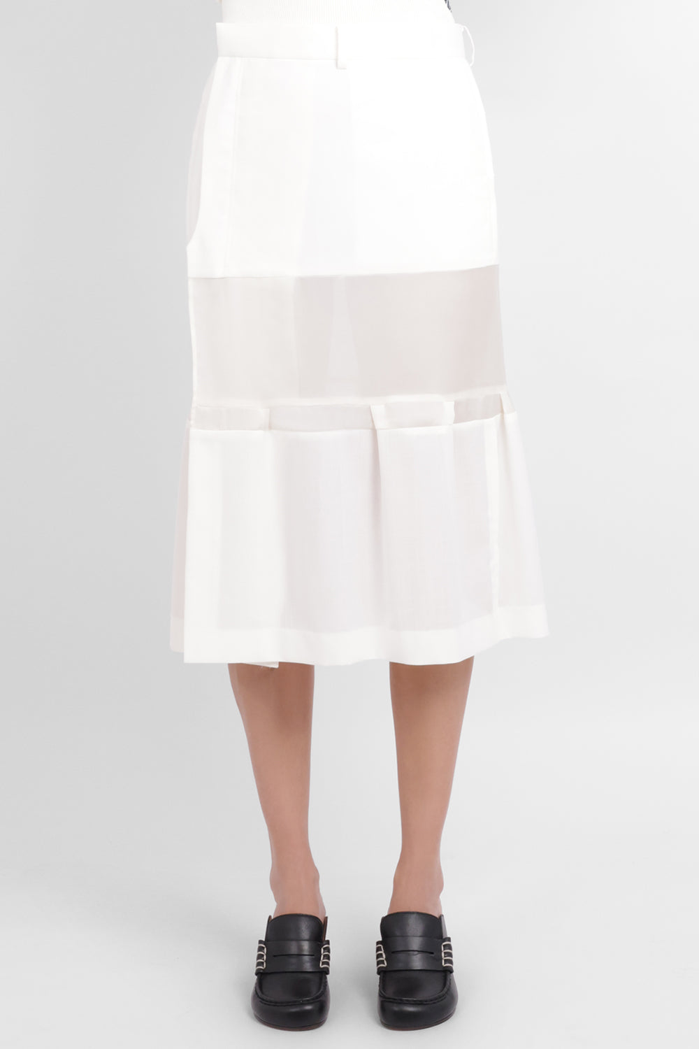 SACAI RTW Sheer Panel Layered Midi Skirt | Off White