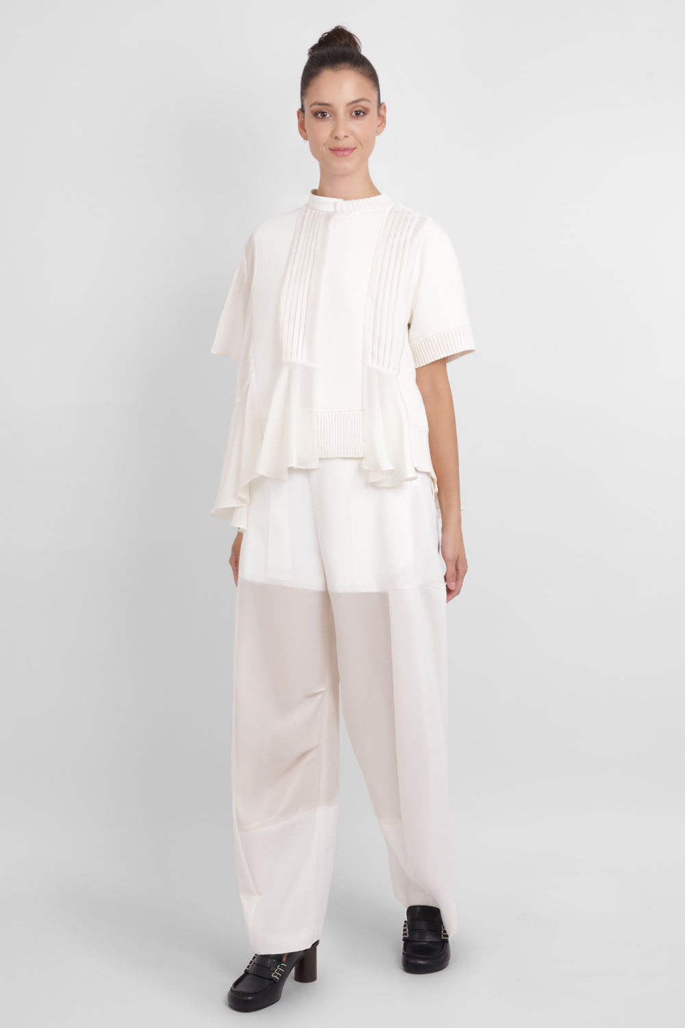SACAI RTW Cotton Cashmere Knit Pullover Top | Off White