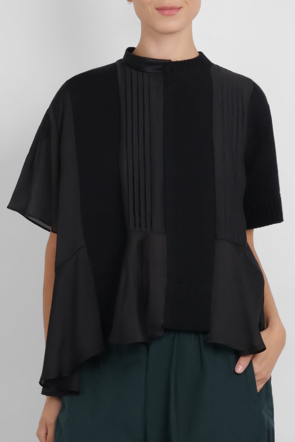 SACAI RTW Cotton Cashmere Knit Pullover Top | Black
