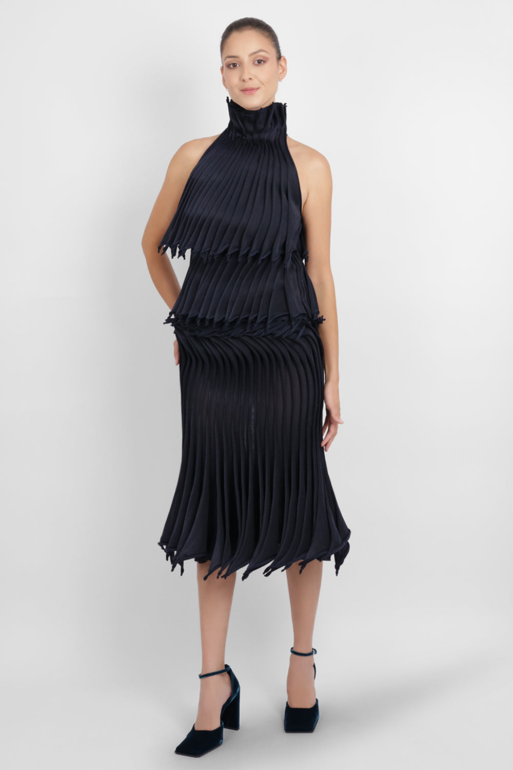 ALAIA RTW Layered Sleeveless 3D Pleat Top | Midnight