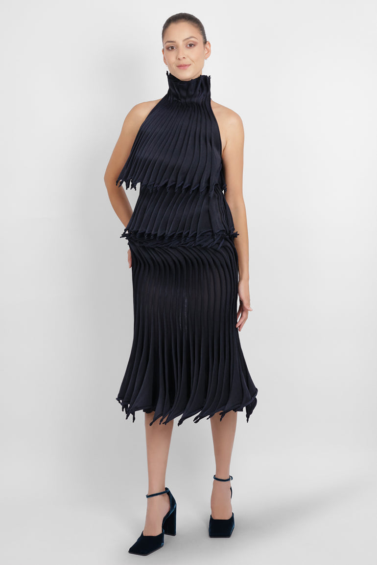 ALAIA RTW Layered Sleeveless 3D Pleat Top | Midnight