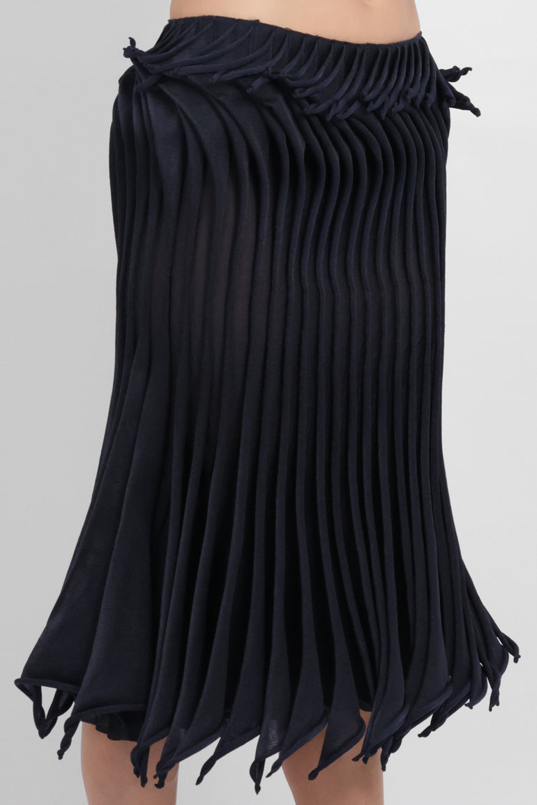ALAIA RTW Low-Waist Gradient 3D Pleat Midi Skirt | Midnight