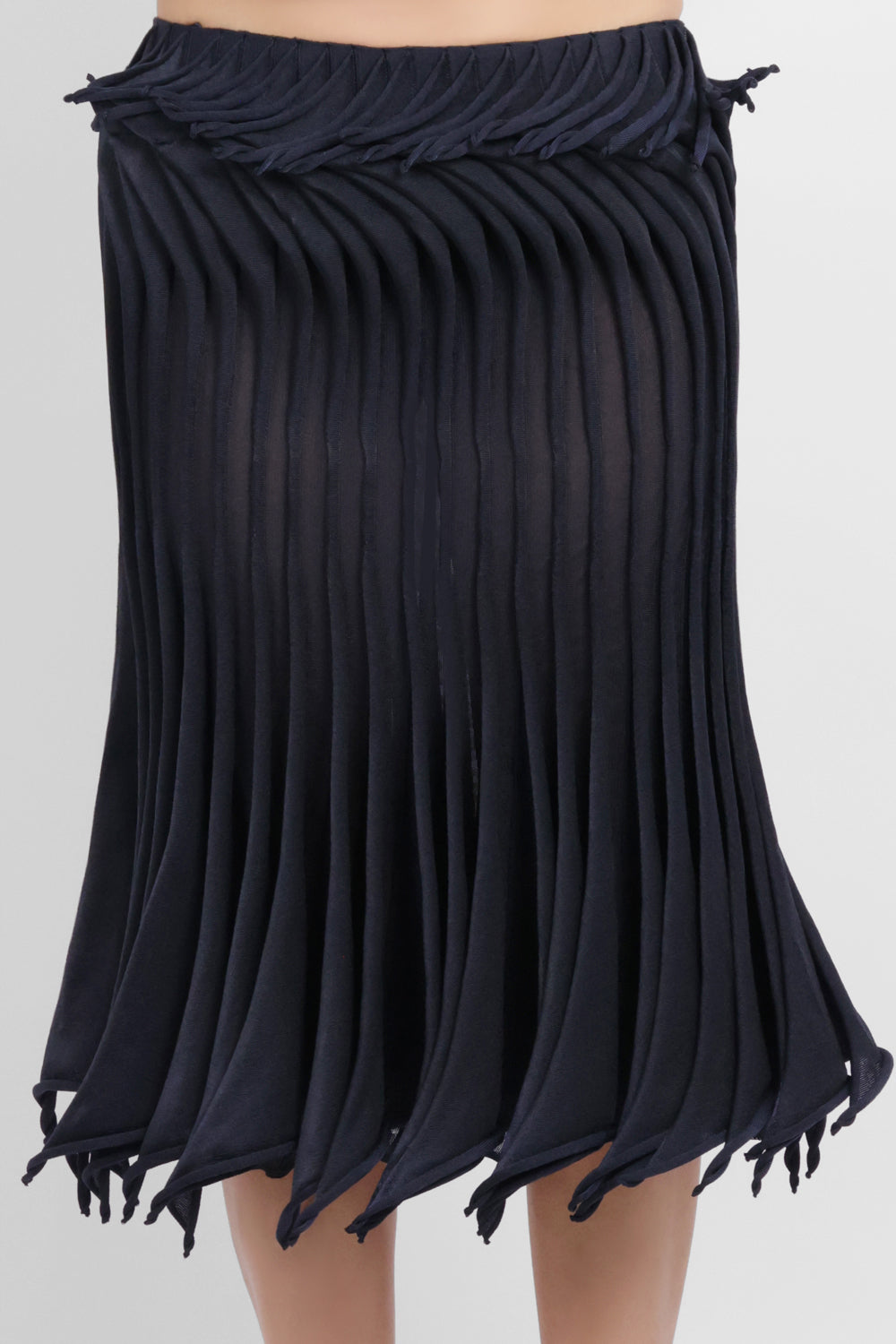 ALAIA RTW Low-Waist Gradient 3D Pleat Midi Skirt | Midnight