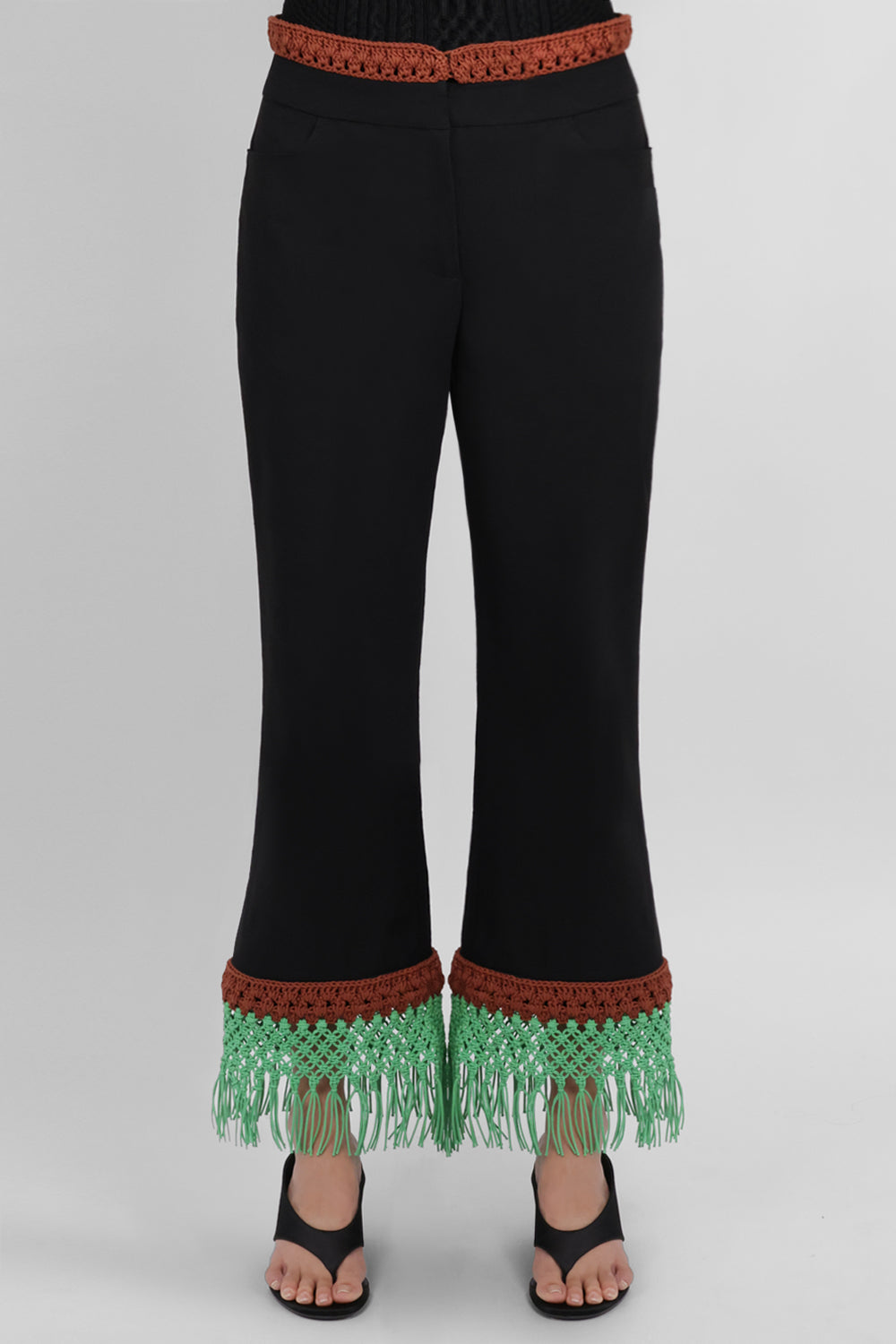 ROSIE ASSOULIN RTW Macrame Detail Pizzants Pant | Black/Multi