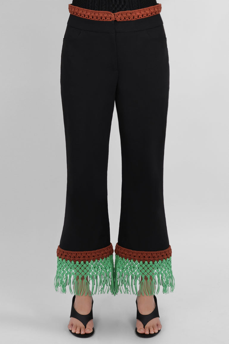 ROSIE ASSOULIN RTW Macrame Detail Pizzants Pant | Black/Multi