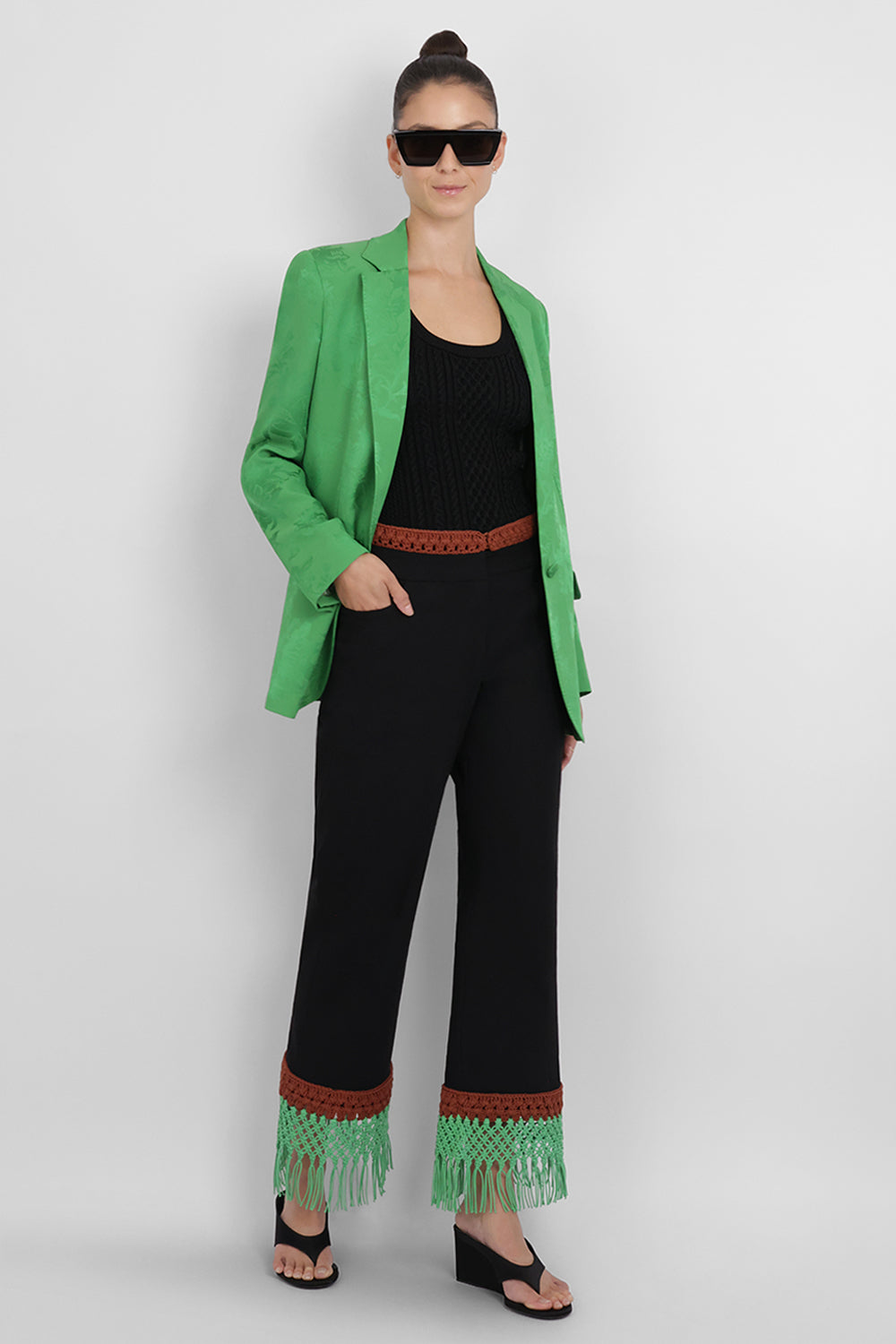 ROSIE ASSOULIN RTW Macrame Detail Pizzants Pant | Black/Multi