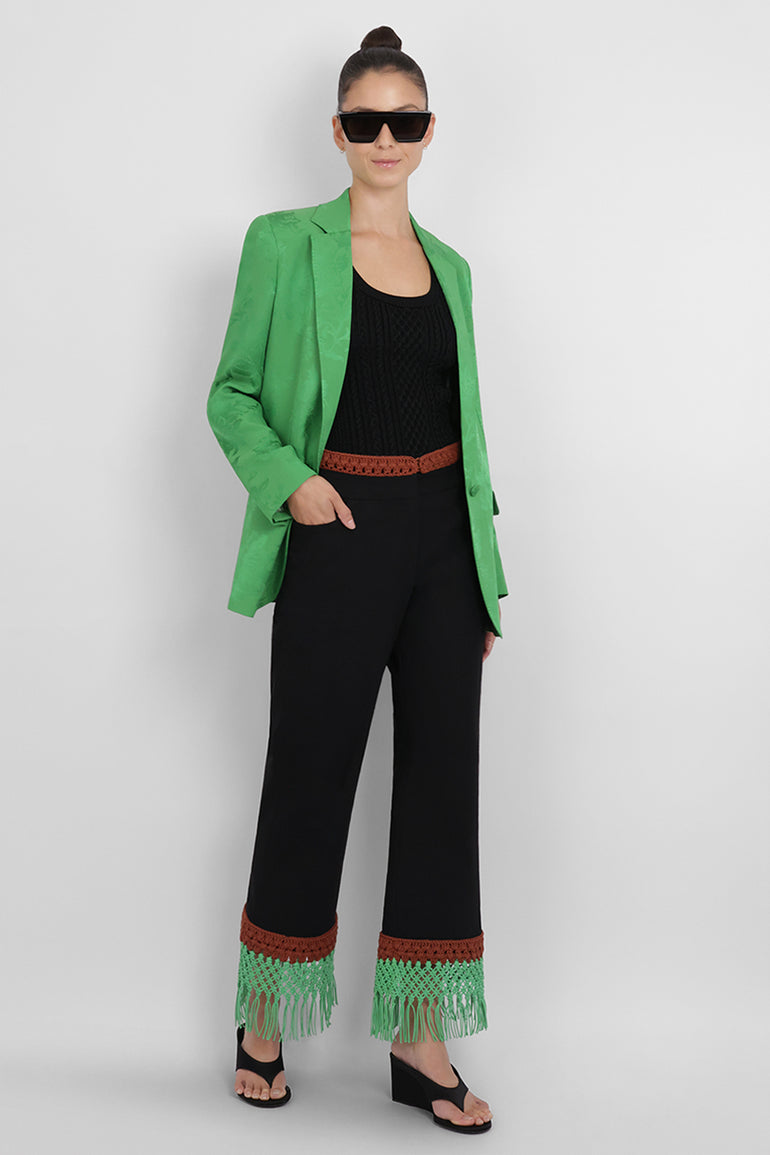 ROSIE ASSOULIN RTW Macrame Detail Pizzants Pant | Black/Multi