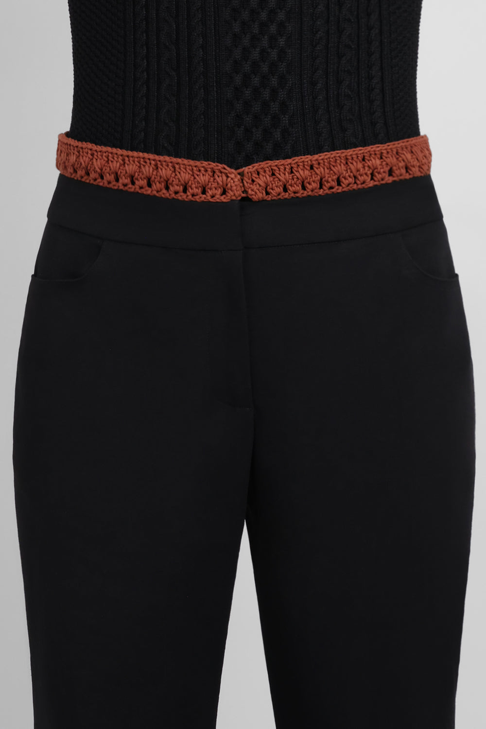 ROSIE ASSOULIN RTW Macrame Detail Pizzants Pant | Black/Multi