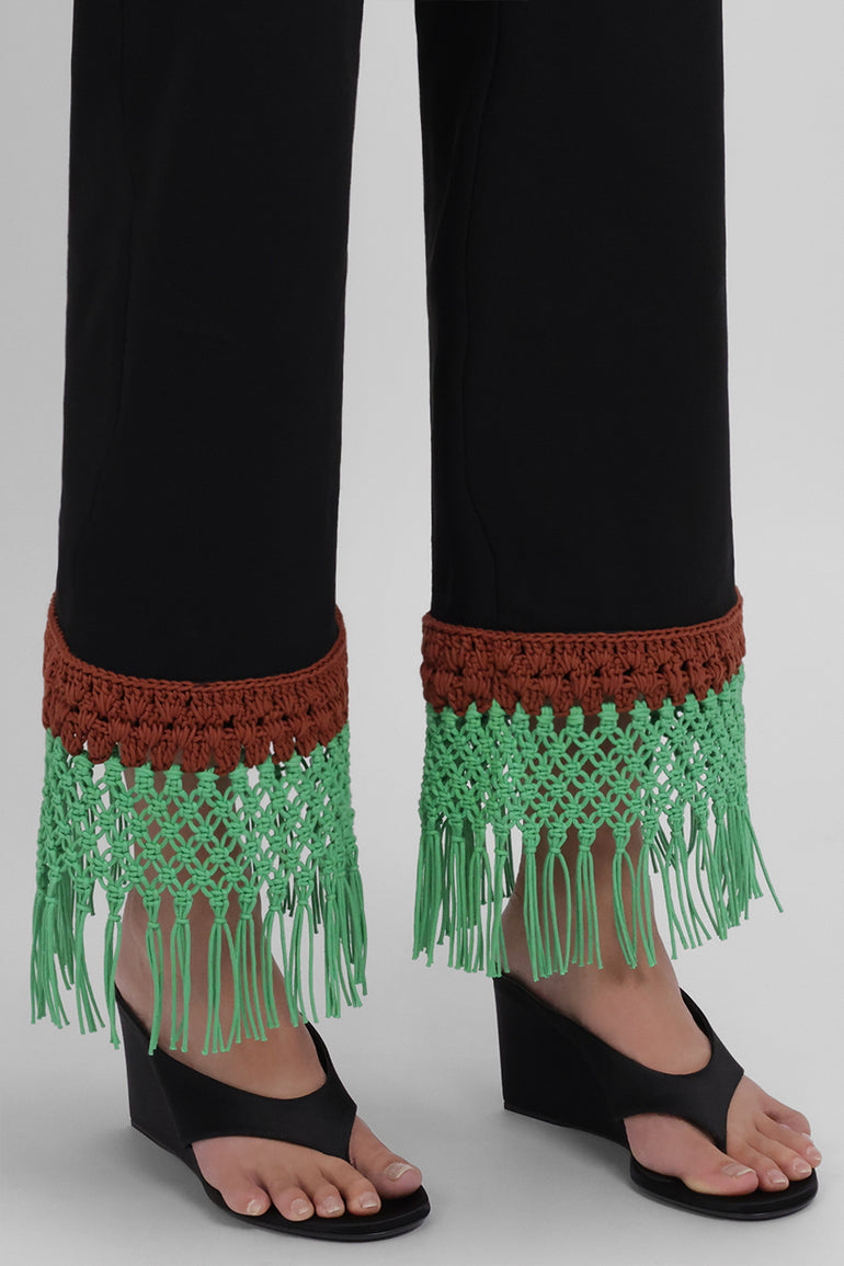 ROSIE ASSOULIN RTW Macrame Detail Pizzants Pant | Black/Multi
