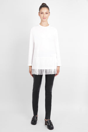 COMME DES GARCONS RTW Crew Neck L\S Top with Tassel Detail | White
