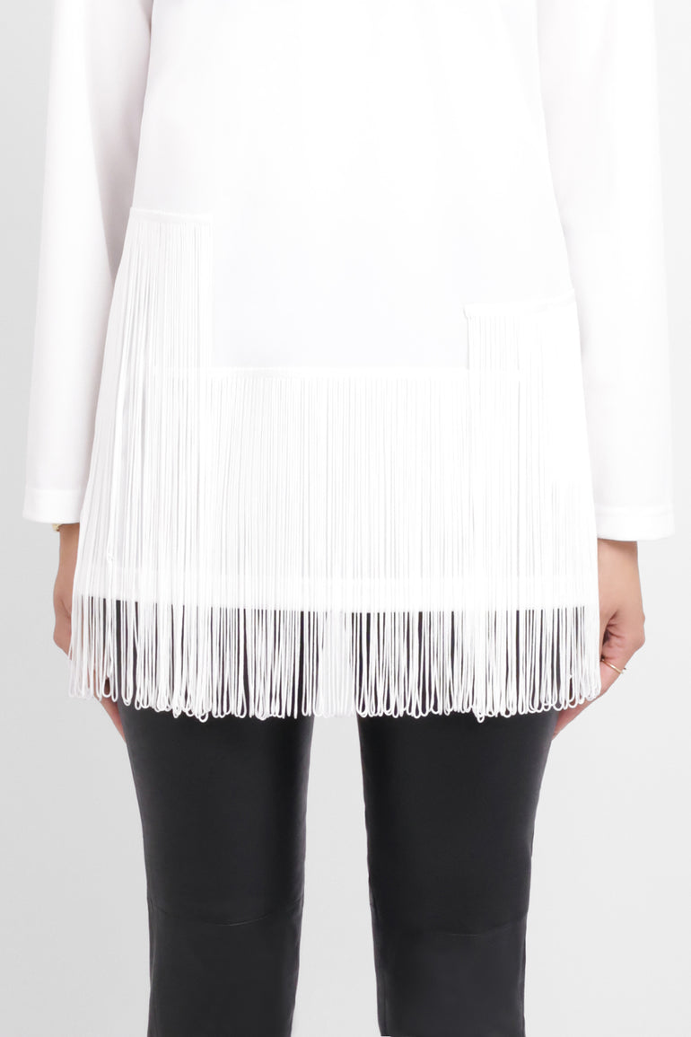 COMME DES GARCONS RTW Crew Neck L\S Top with Tassel Detail | White