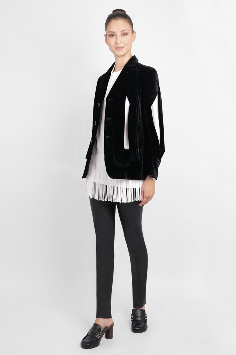 COMME DES GARCONS RTW Single Breast Velvet Cut Out Panel Jacket | Black