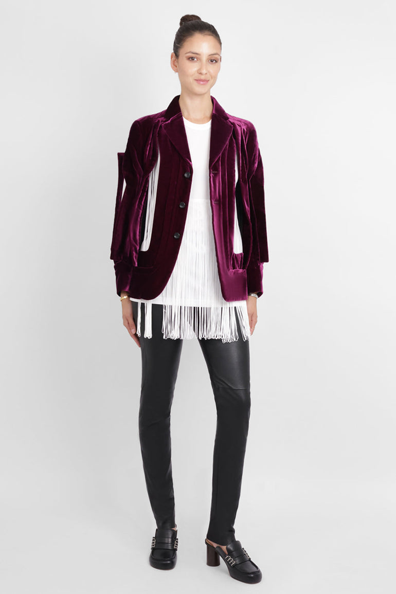 COMME DES GARCONS RTW Single Breast Velvet Cut Out Panel Jacket | Purple