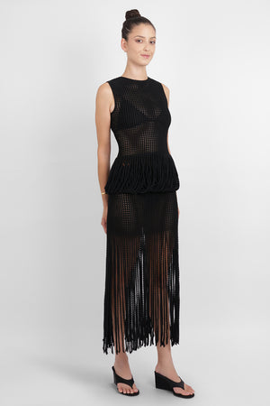 ALAIA RTW Bead Knit Column Skirt | Alaia Black