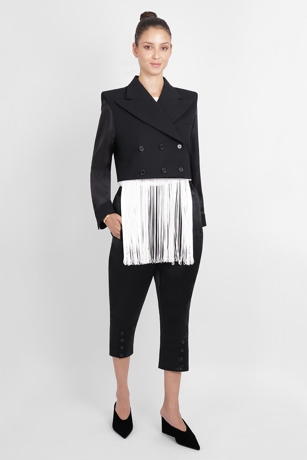 NOIR KEI NINOMIYA RTW Triple Breast Tuxedo Style Crop Jacket | Black