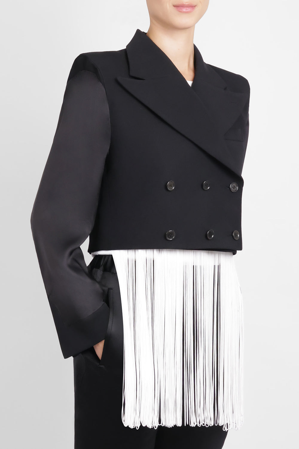 NOIR KEI NINOMIYA RTW Triple Breast Tuxedo Style Crop Jacket | Black