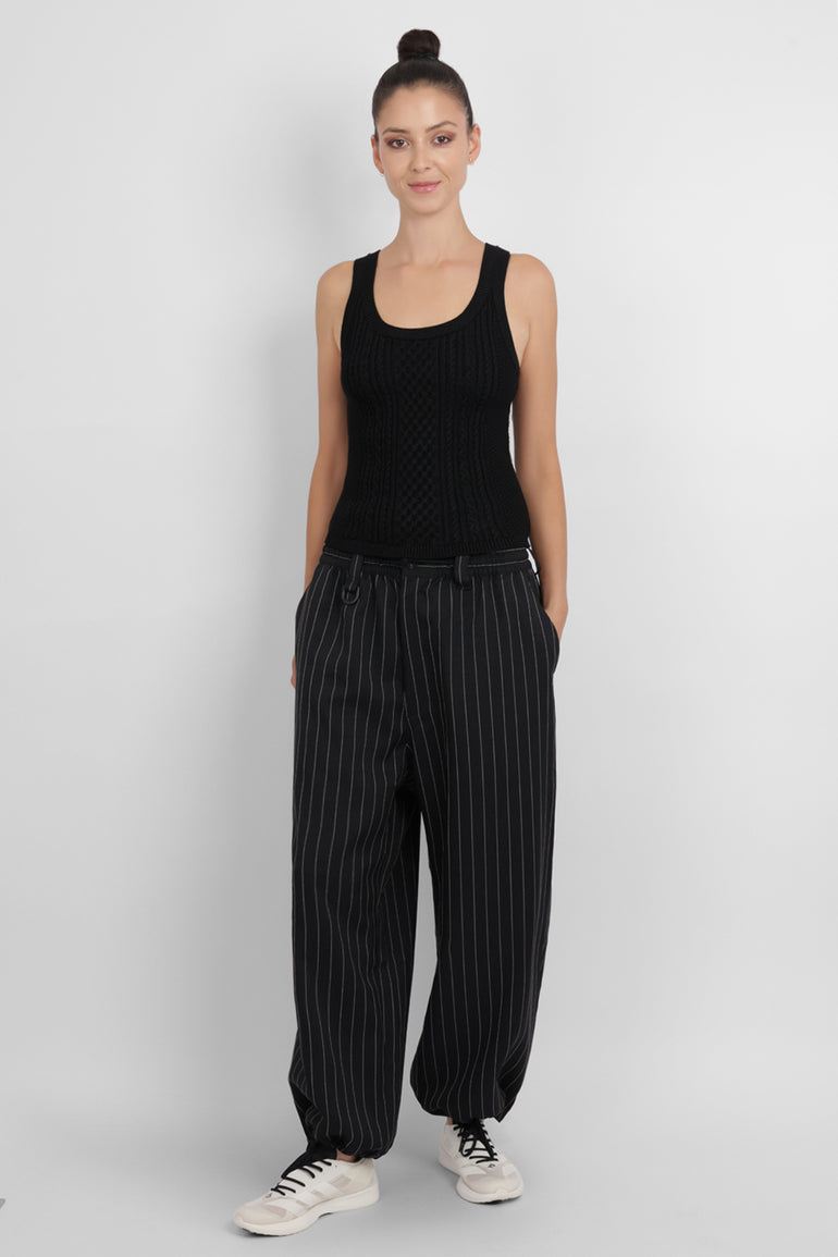 Y-3 RYW Pinstripe Sport Uniform Wide-Leg Trouser | Black