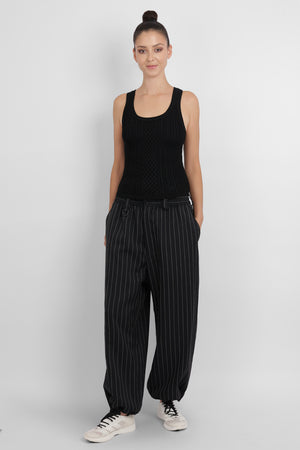 Y-3 RYW Pinstripe Sport Uniform Wide-Leg Trouser | Black