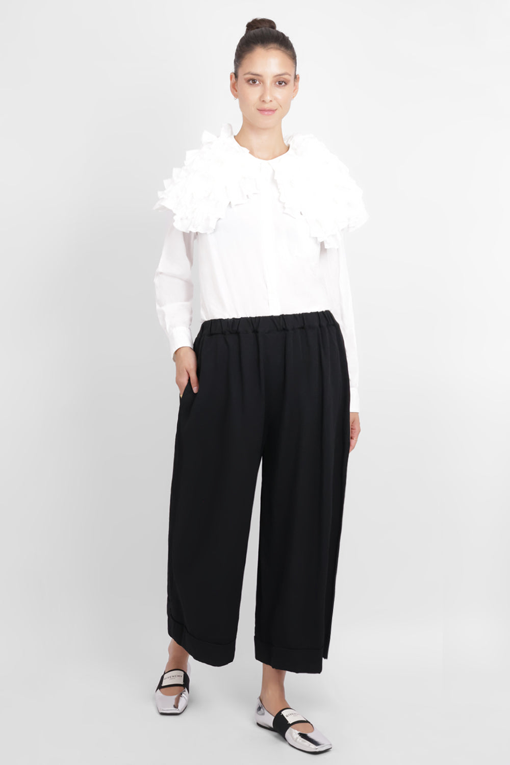 COMME DES GARCONS RTW Elastic Waist Wide Leg Crop Pant | Black