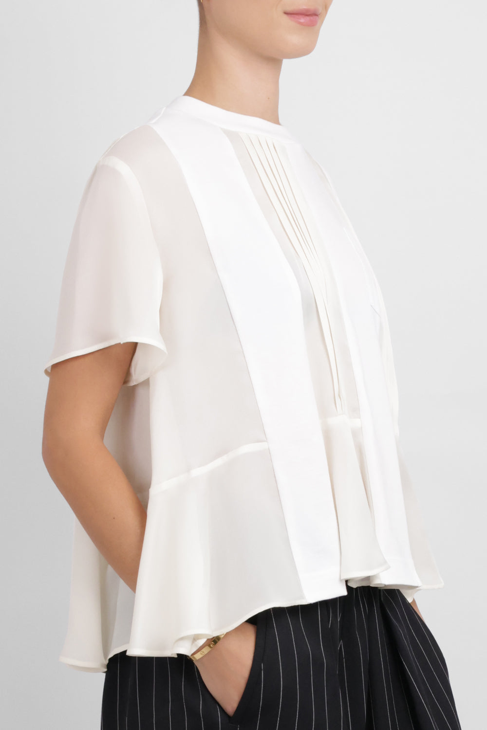 SACAI RTW Satin Cotton Jersey T-Shirt | Off White
