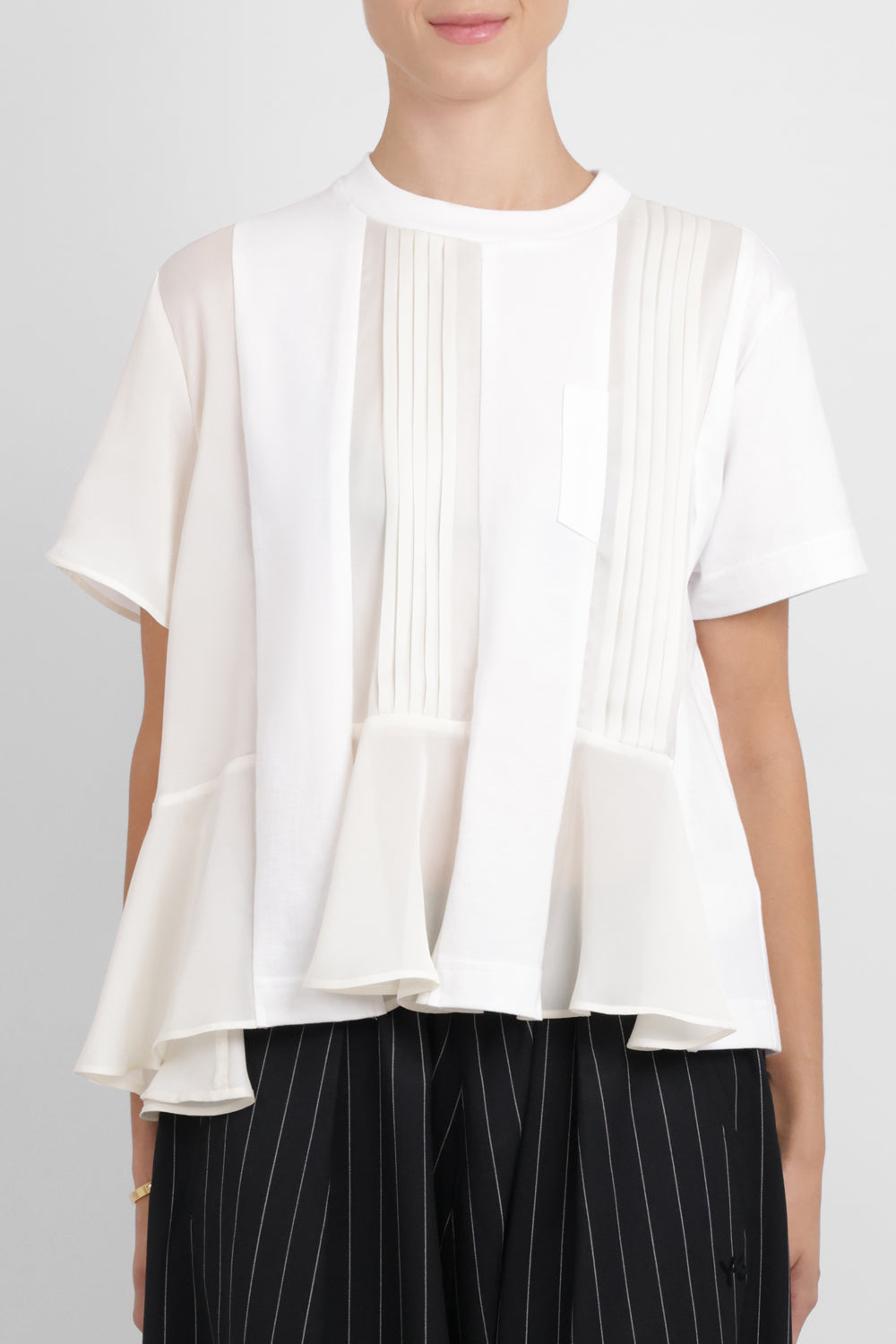 SACAI RTW Satin Cotton Jersey T-Shirt | Off White