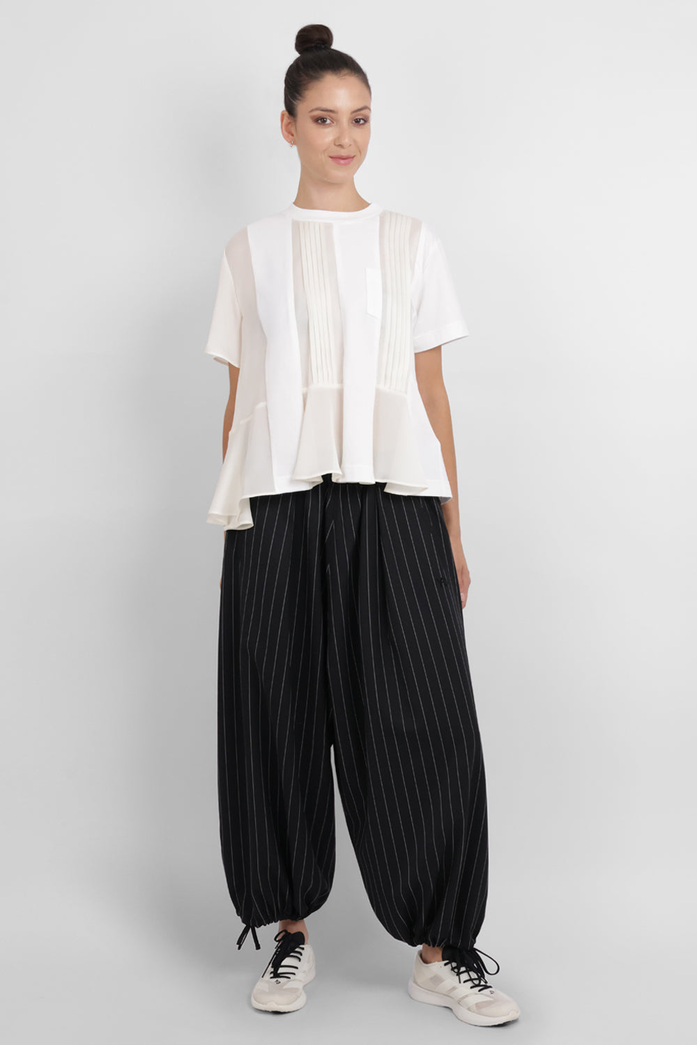 Y-3 RYW Pinstripe Cropped Wide-Leg Trouser | Black