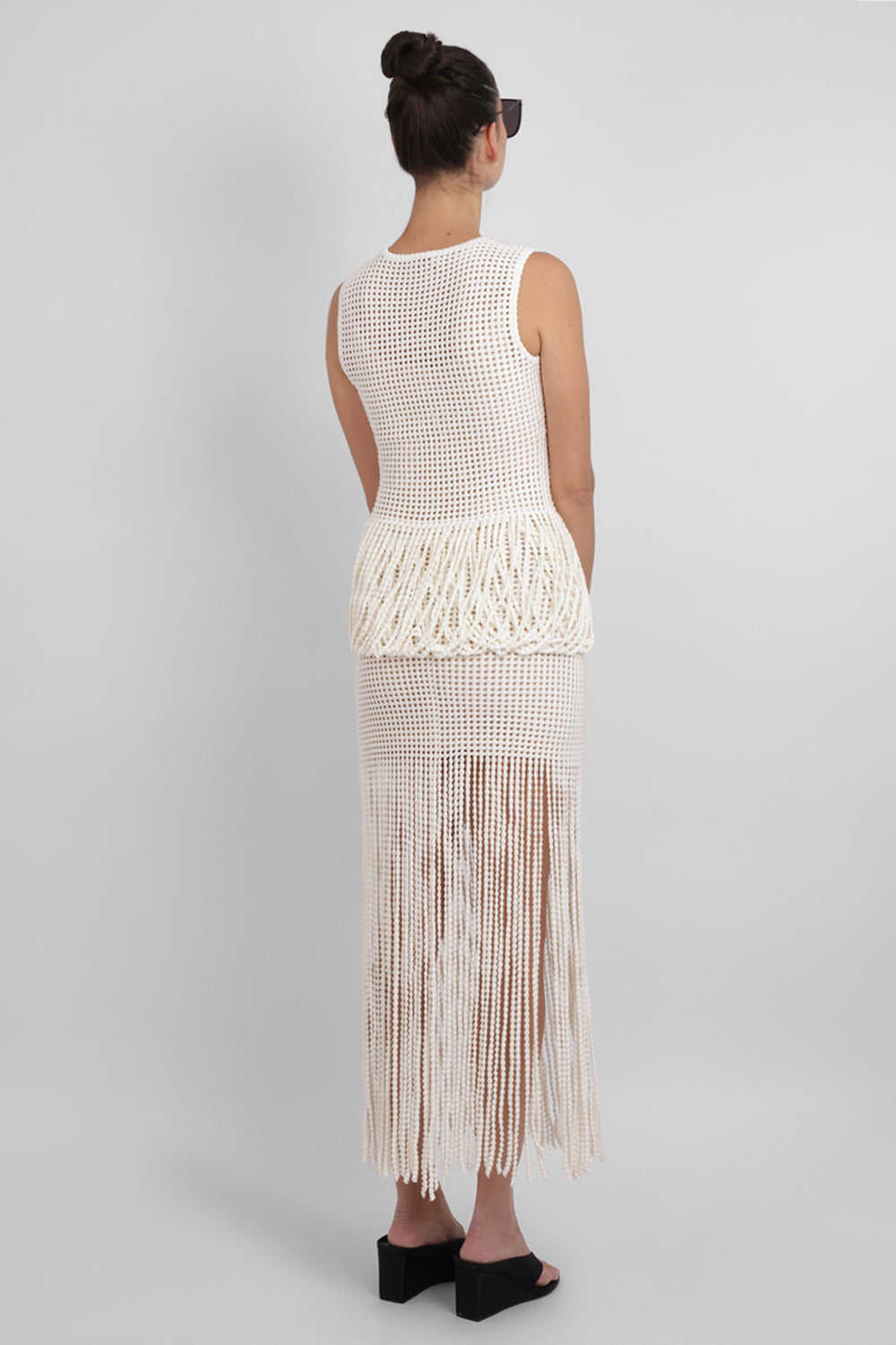 ALAIA RTW Bead Knit Peplum Top | Natural White