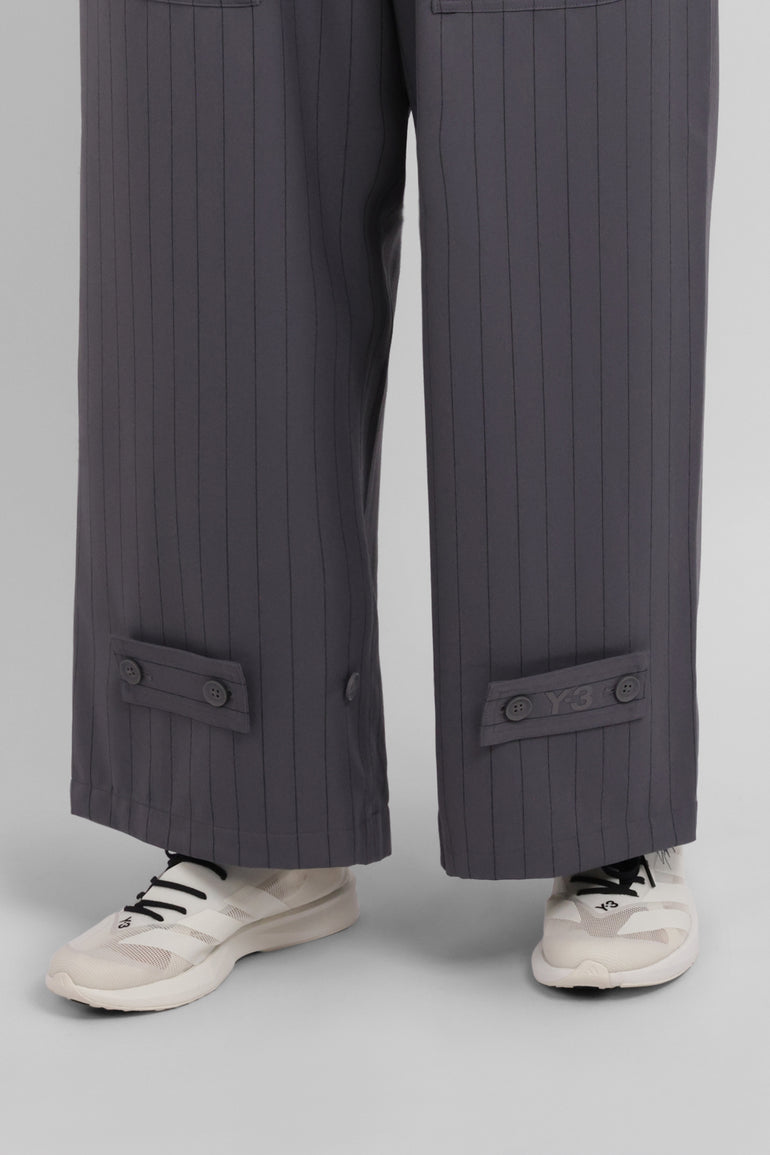 Y-3 RYW Pinstripe Sport Uniform Wide-Leg Trouser with Button Cuff Detail | Granit/Black