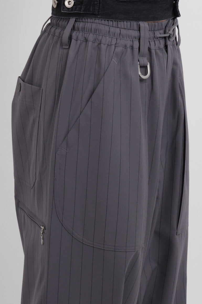 Y-3 RYW Pinstripe Sport Uniform Wide-Leg Trouser with Button Cuff Detail | Granit/Black