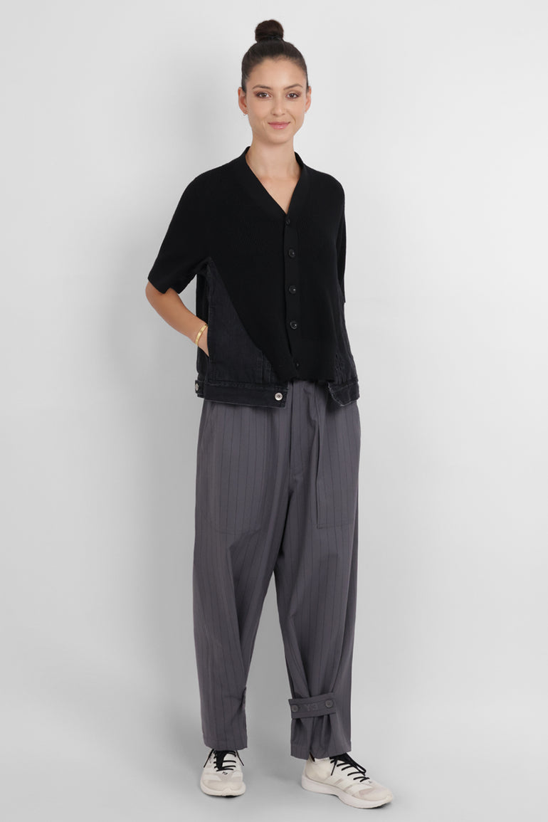 Y-3 RYW Pinstripe Sport Uniform Wide-Leg Trouser with Button Cuff Detail | Granit/Black