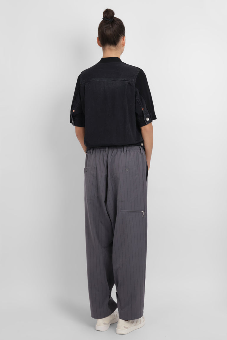 Y-3 RYW Pinstripe Sport Uniform Wide-Leg Trouser with Button Cuff Detail | Granit/Black
