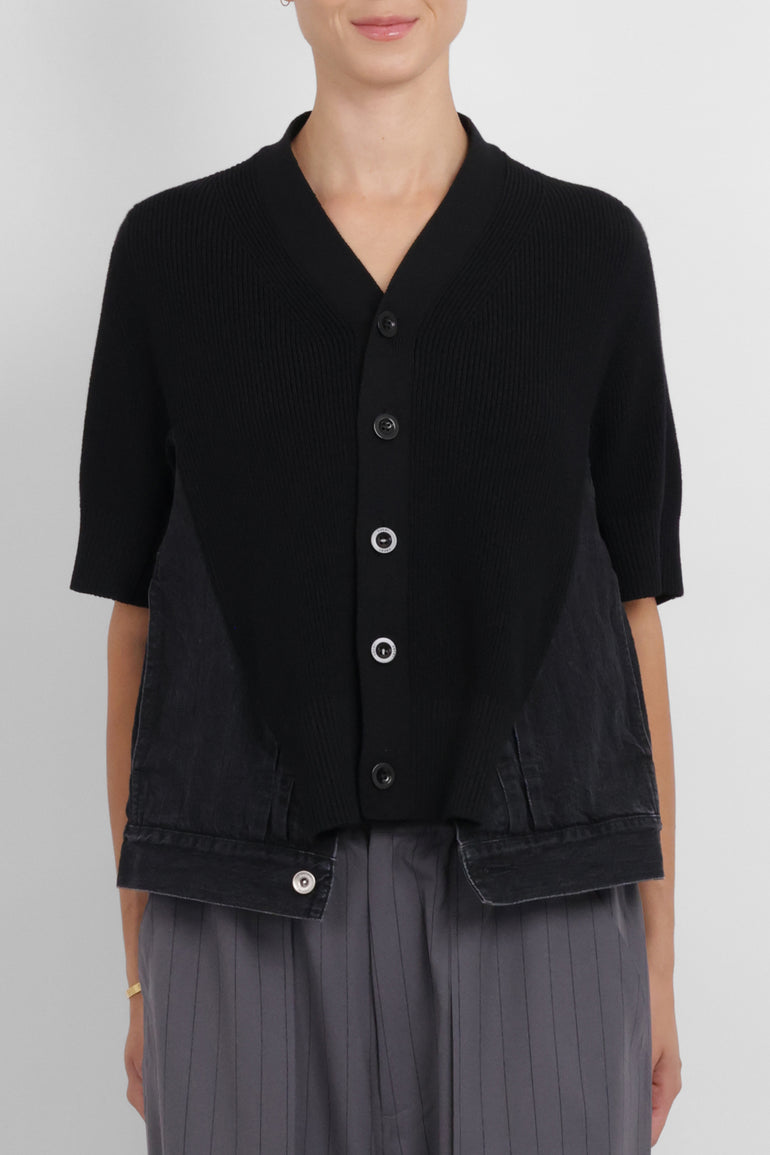 SACAI RTW Denim Knit Cardigan Top | Black