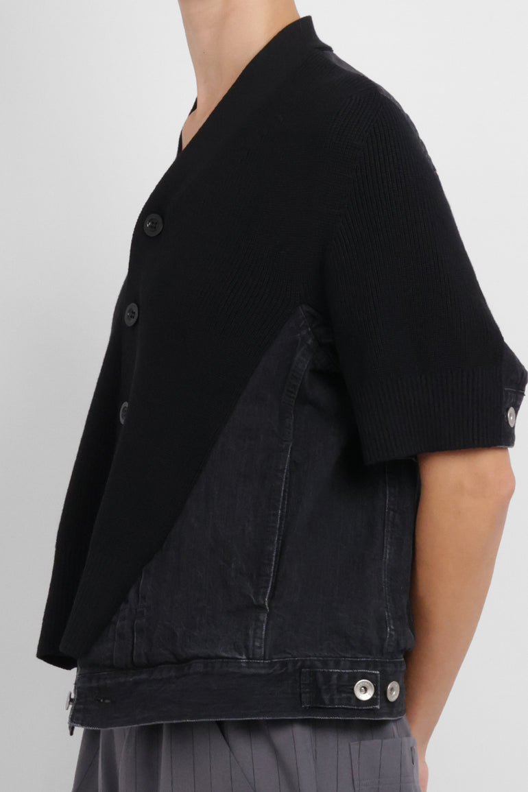 SACAI RTW Denim Knit Cardigan Top | Black