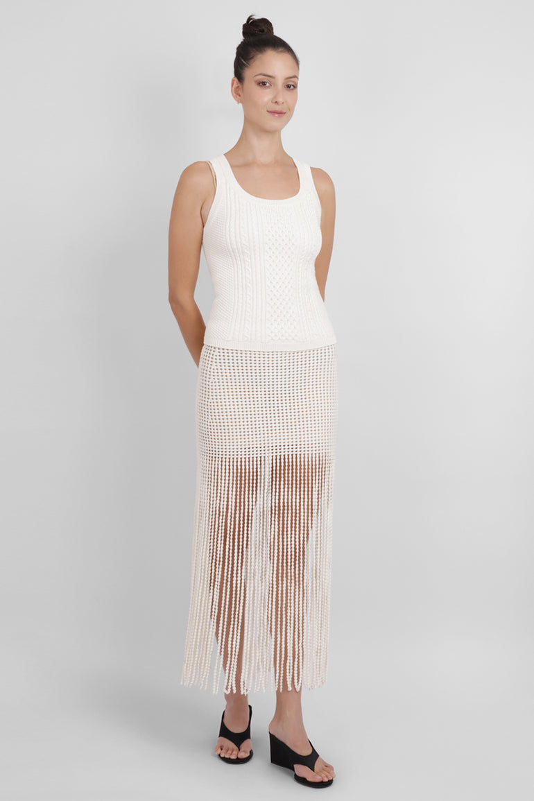ALAIA RTW Bead Knit Column Skirt | Natural White
