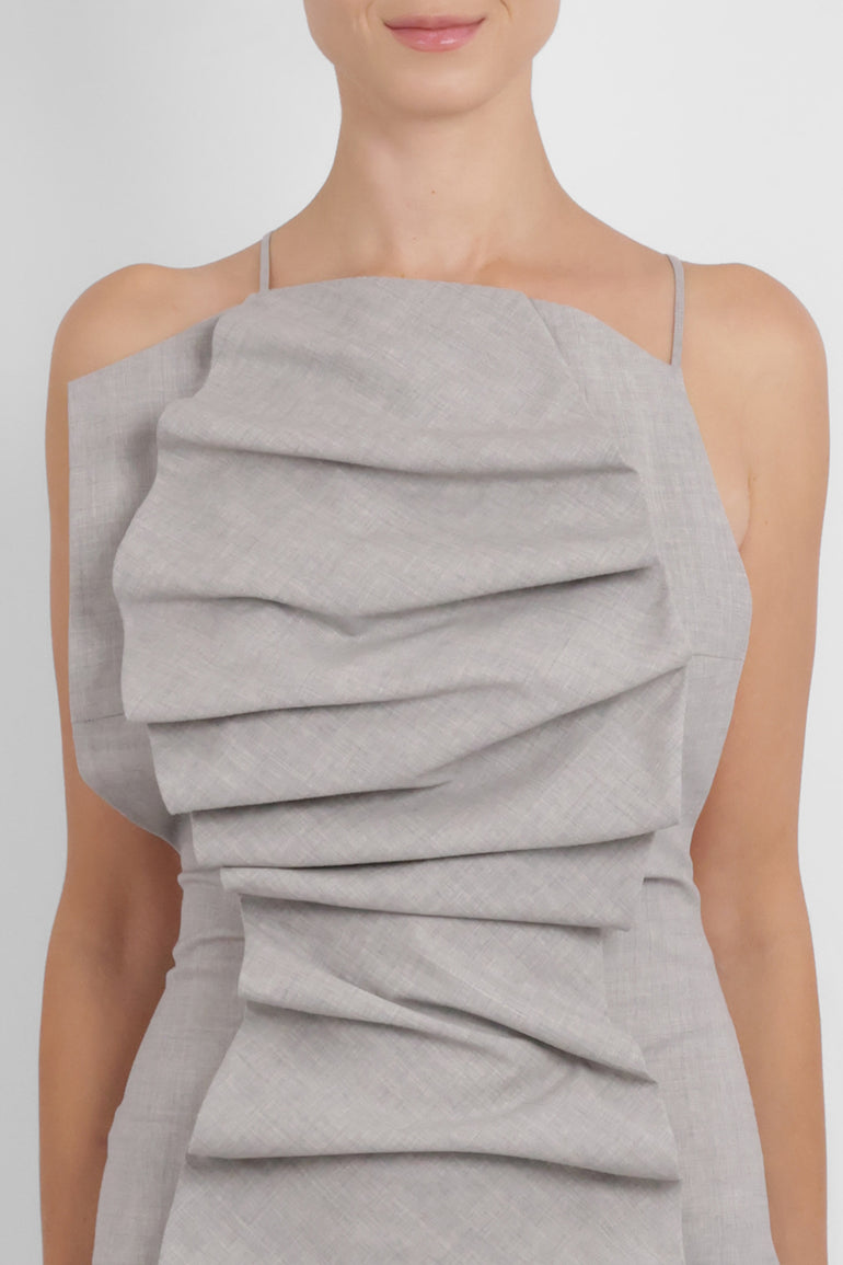 AWAKE MODE RYW Bib-Front Structured Dress with Open Back | Light Grey Melange
