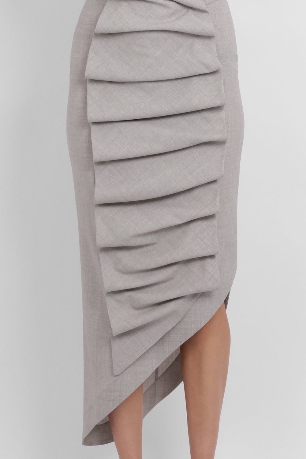 AWAKE MODE RYW Bib-Front Structured Dress with Open Back | Light Grey Melange