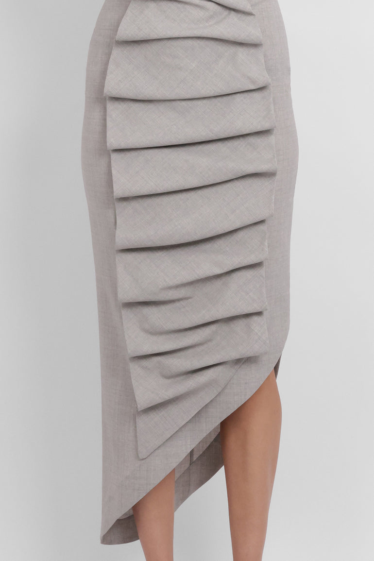 AWAKE MODE RYW Bib-Front Structured Dress with Open Back | Light Grey Melange