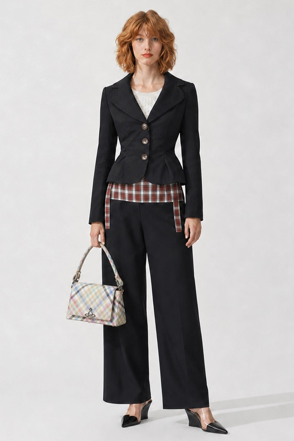 VIVIENNE WESTWOOD RTW Kung Fu Trouser With Check Elastic Waist | Black/Red/White
