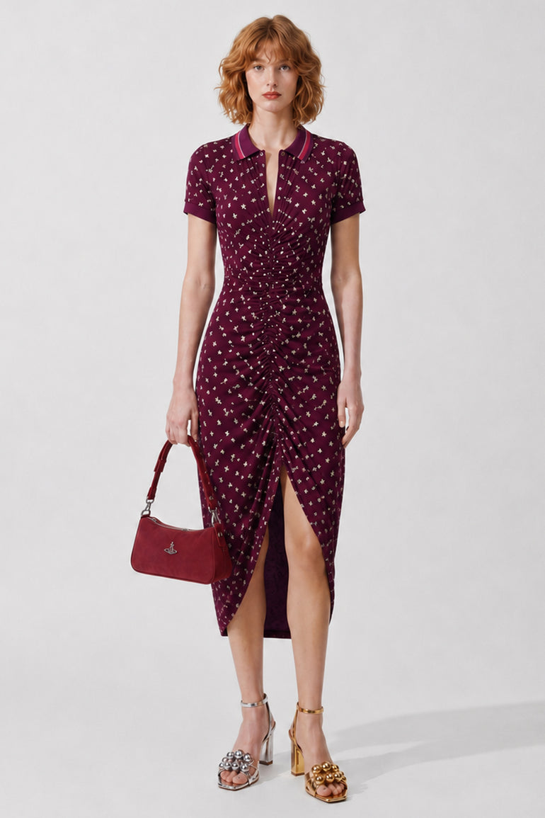 VIVIENNE WESTWOOD RTW Pulling Polo Ikat Print Midi Dress | Burgundy