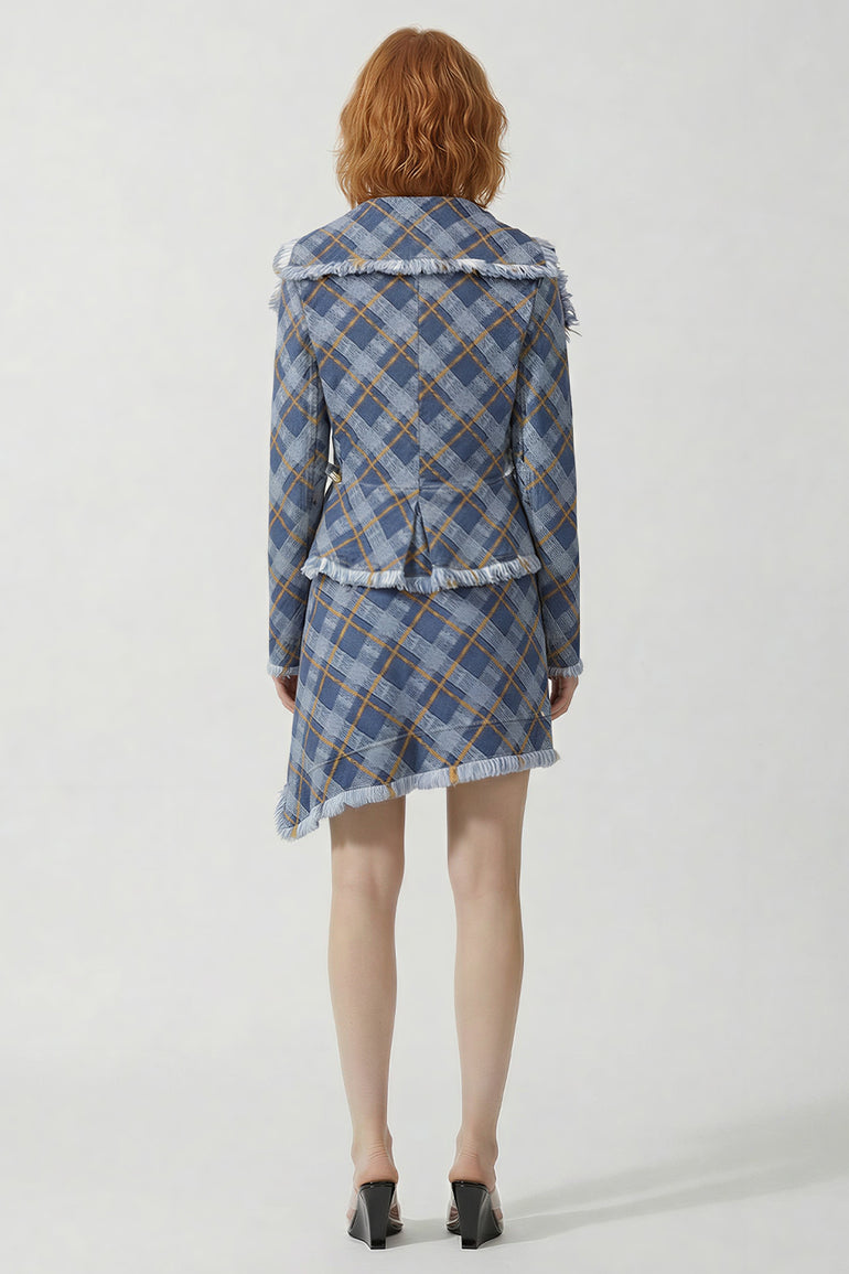 VIVIENNE WESTWOOD RTW Worth More Jacquard Fringe Denim Jacket | Blue/Orange